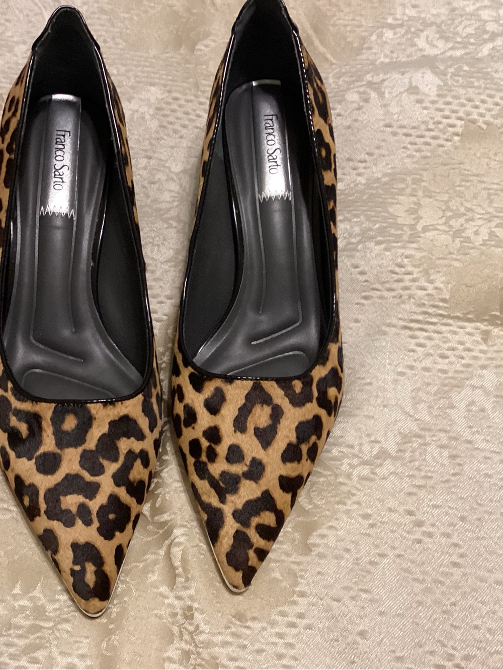 Franco Sarto Leopard-Print Pointed Toe Pumps in Tan and Black